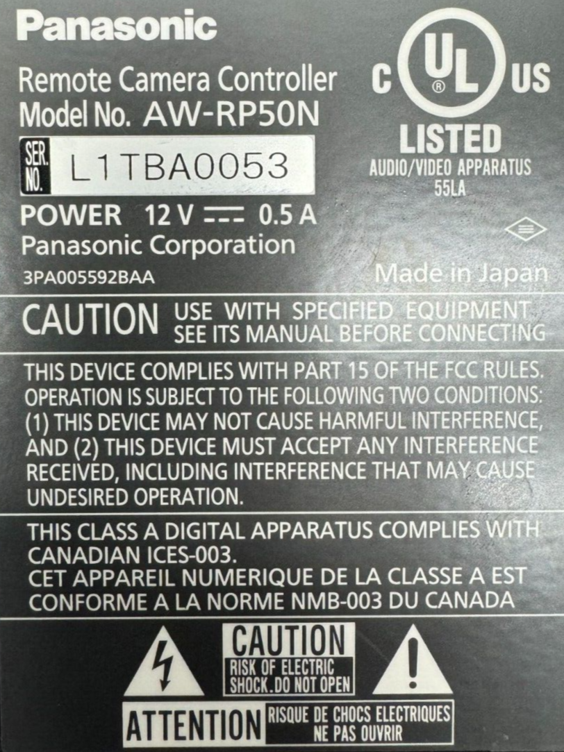 Panasonic AW-RP50 Robotic Camera Controller (No Power Supply)