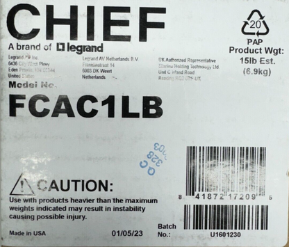 Chief FCAC1LB Fusion Back Cover Single Lcm (Black) NEW sealed in box