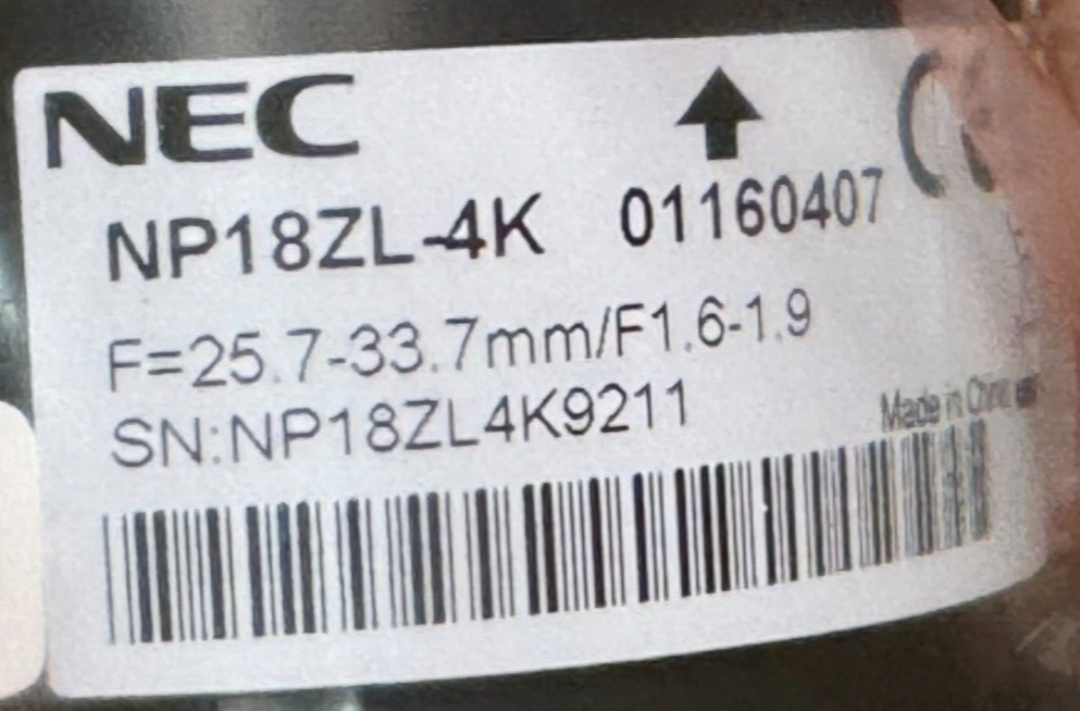 NEC NP18ZL-4K 4K Zoom Standard Throw Zoom Lens