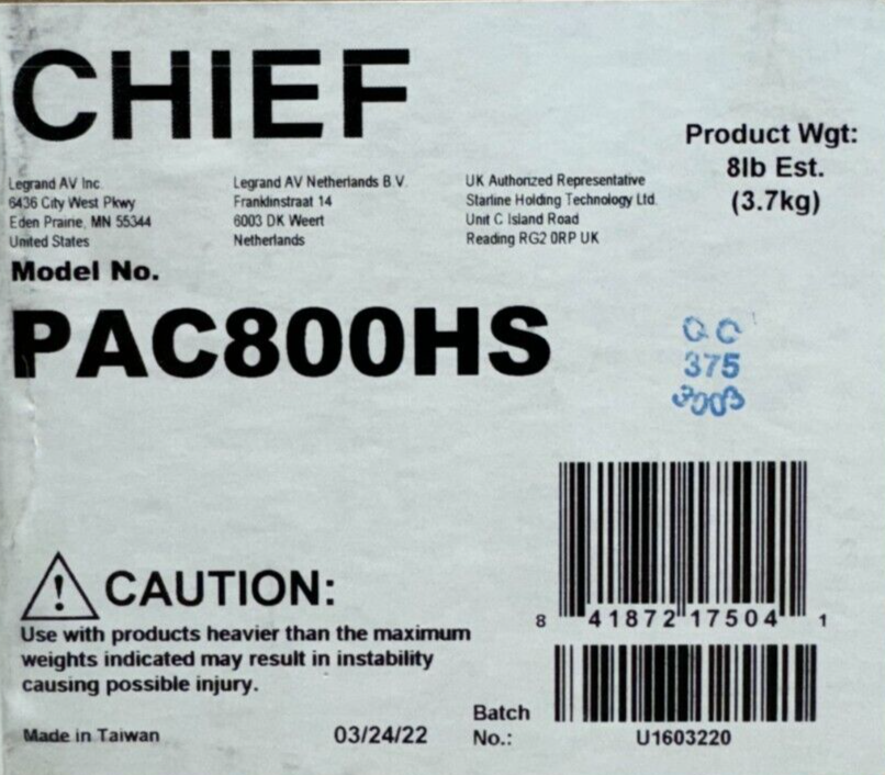 Chief PAC800HS Above/Below HuddleSHOT All-in-One Conferencing Camera Shelf