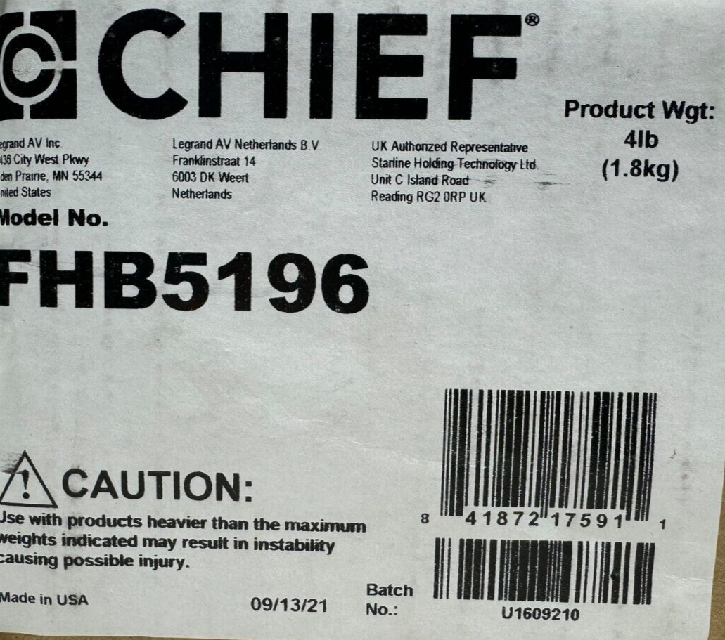 Chief FHB5196 Universal Flat Panel Mount Hardware Kit