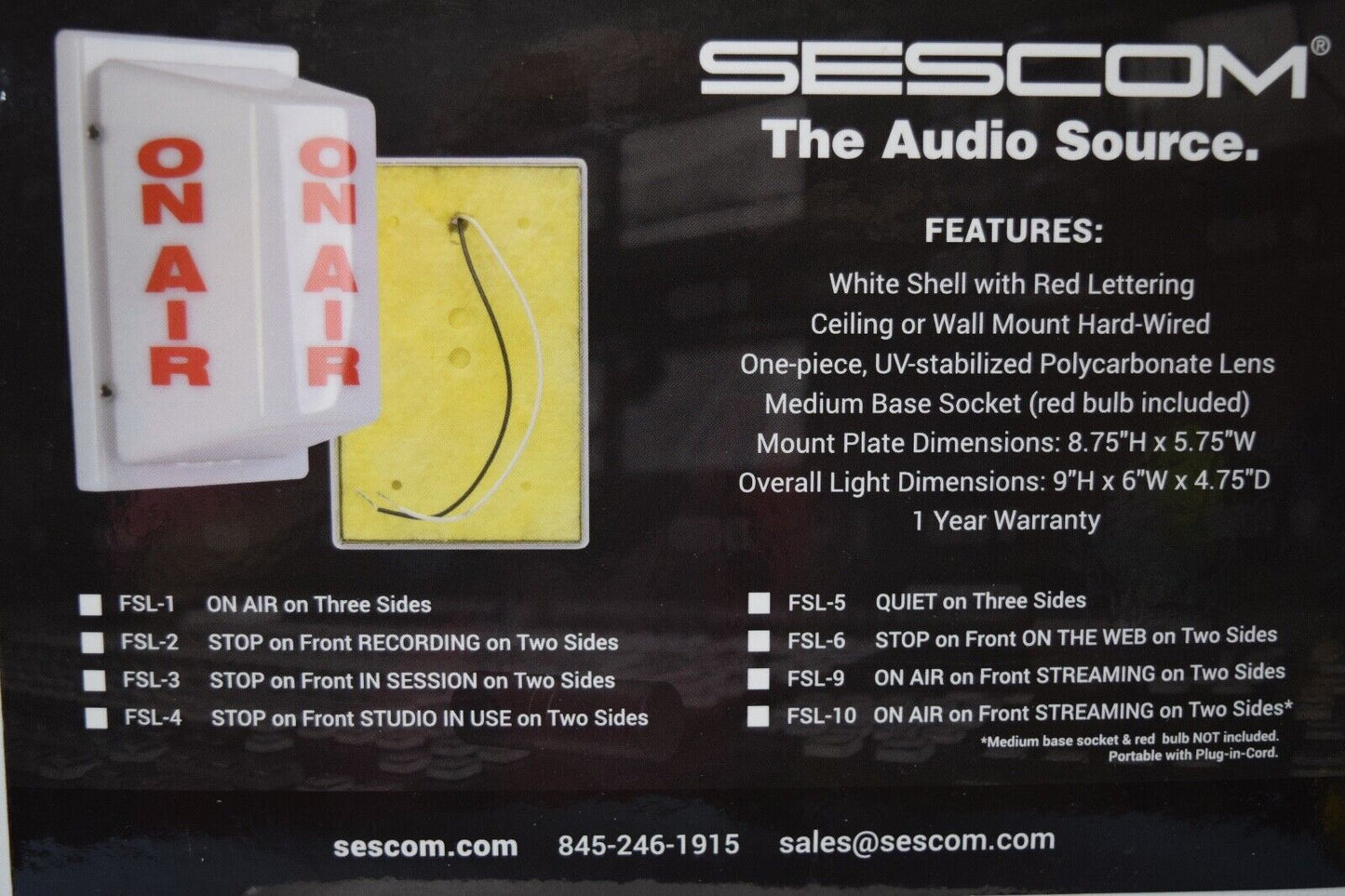 SESCOM FSL-1 Triple Sided On-Air Studio Warning Light