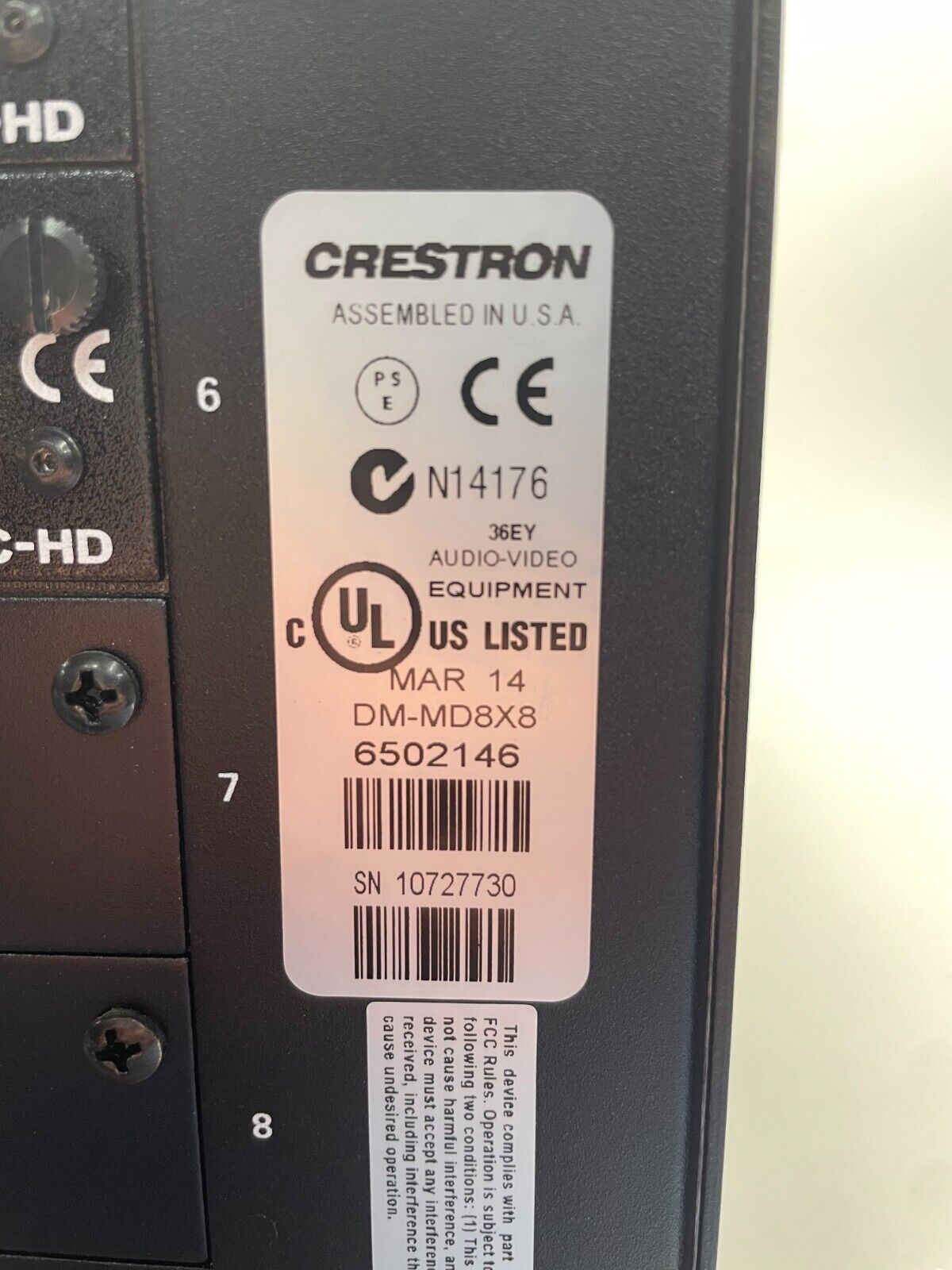 Crestron DM-MD8X8 - 8x8 DigitalMedia Switcher with Pictured Cards