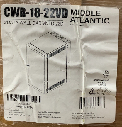 Middle Atlantic CWR Series 18-22VD Cabling Wall Mount Rack w/ Vented Front Door