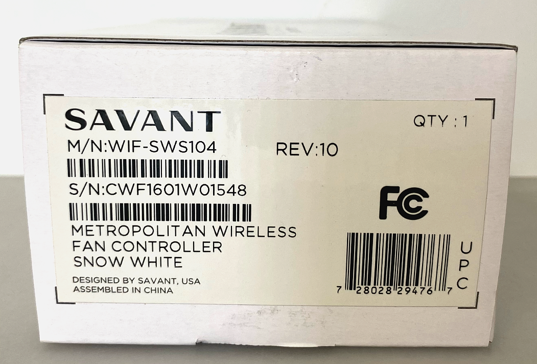 Savant WIF-SWS104 / Metropolitan Wireless Fan Controller-Snow White (REV : 10)