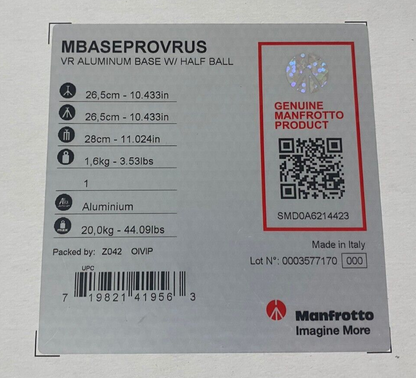 Manfrotto MBASEPROVRUS VR Aluminum Base w/ Half Ball