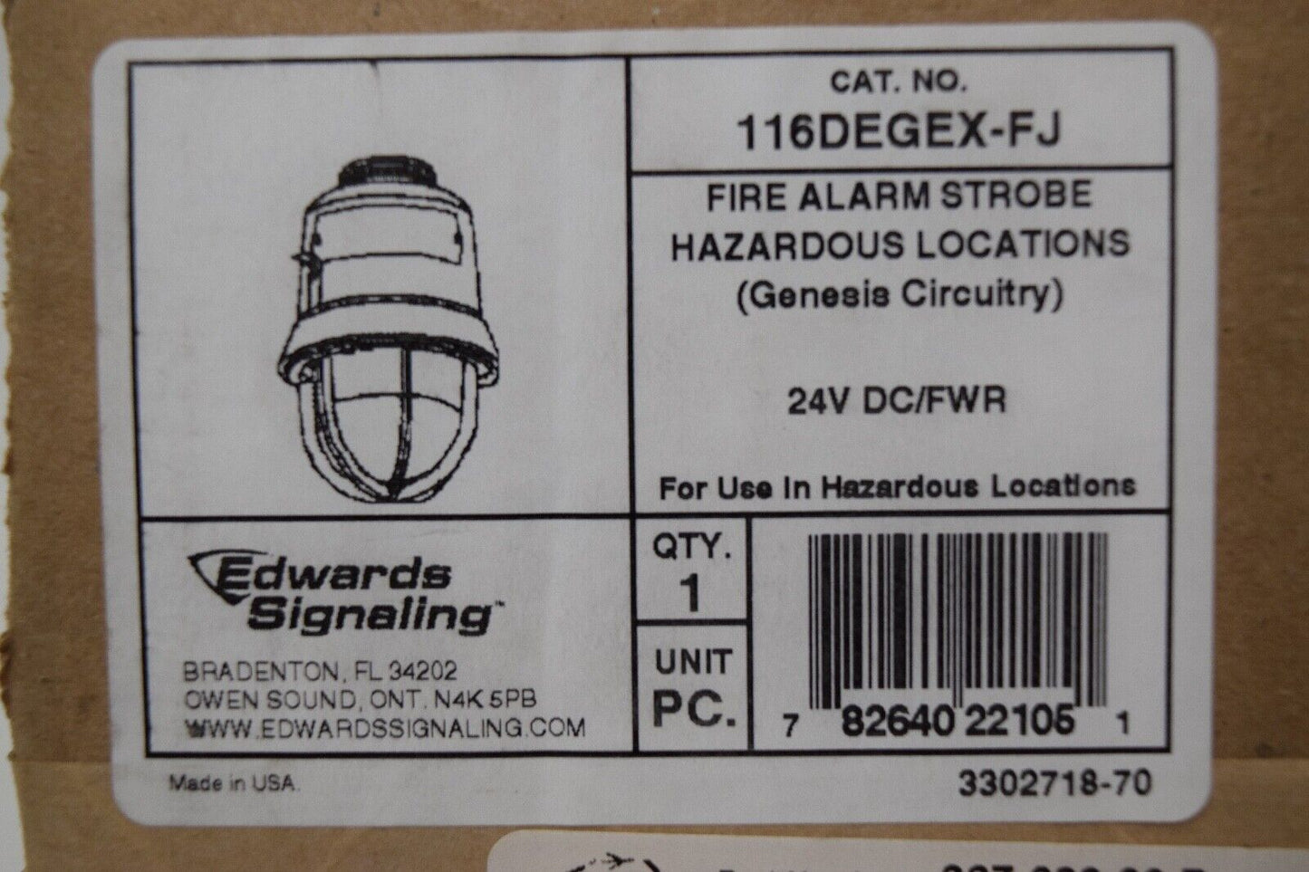 Edwards Signaling 116DEGEX-FJ 116 Fire Alarm Strobe Hazardous Locations Genesis