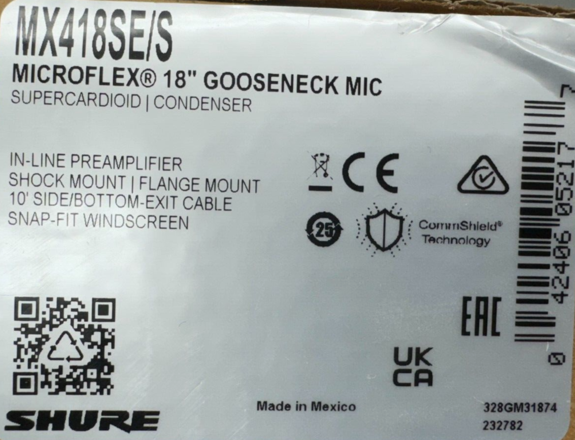 Shure MX418SE/S 18" Super-Cardioid Gooseneck Microphone