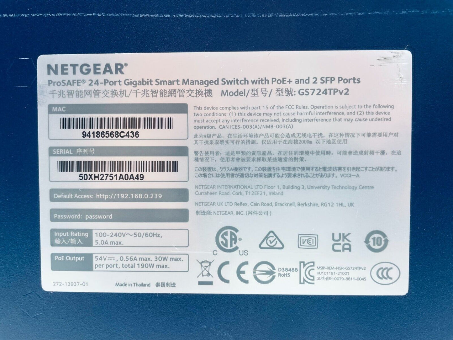 Netgear GS724TP 26-Port PoE Gigabit Ethernet Smart Switch GS724TP-200NAS