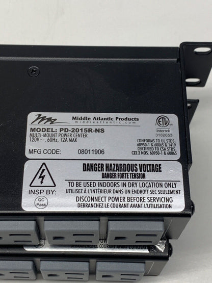 MIDDLE ATLANTIC PRODUCTS PD-2015R-NS Multi-Mount Power Center (PAIR)