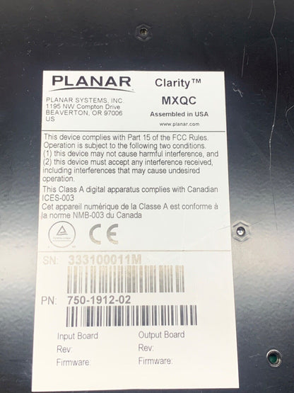 PLANAR MXQC 750-1912-02 CLARITY MATRIX QUAD CONTROLLER