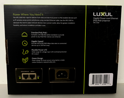 Luxul XPE-2500 Single Port Gigabit PoE/PoE+ Injector