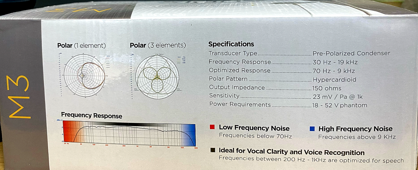 Audix M3 / M3G Tri-Element Ceiling Microphone Hypercardioid Condenser (Grey)