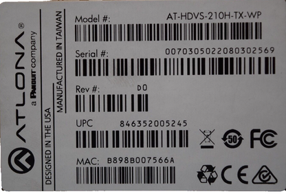 Atlona HDMI over Ethernet Transmitter AT-HDVS-210H-TX-WP