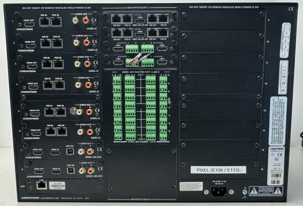 Crestron DM-MD16X16 DigitalMedia Matrix Switcher w/2x DMC-4K-CO-HD + 2x DMC-HDO