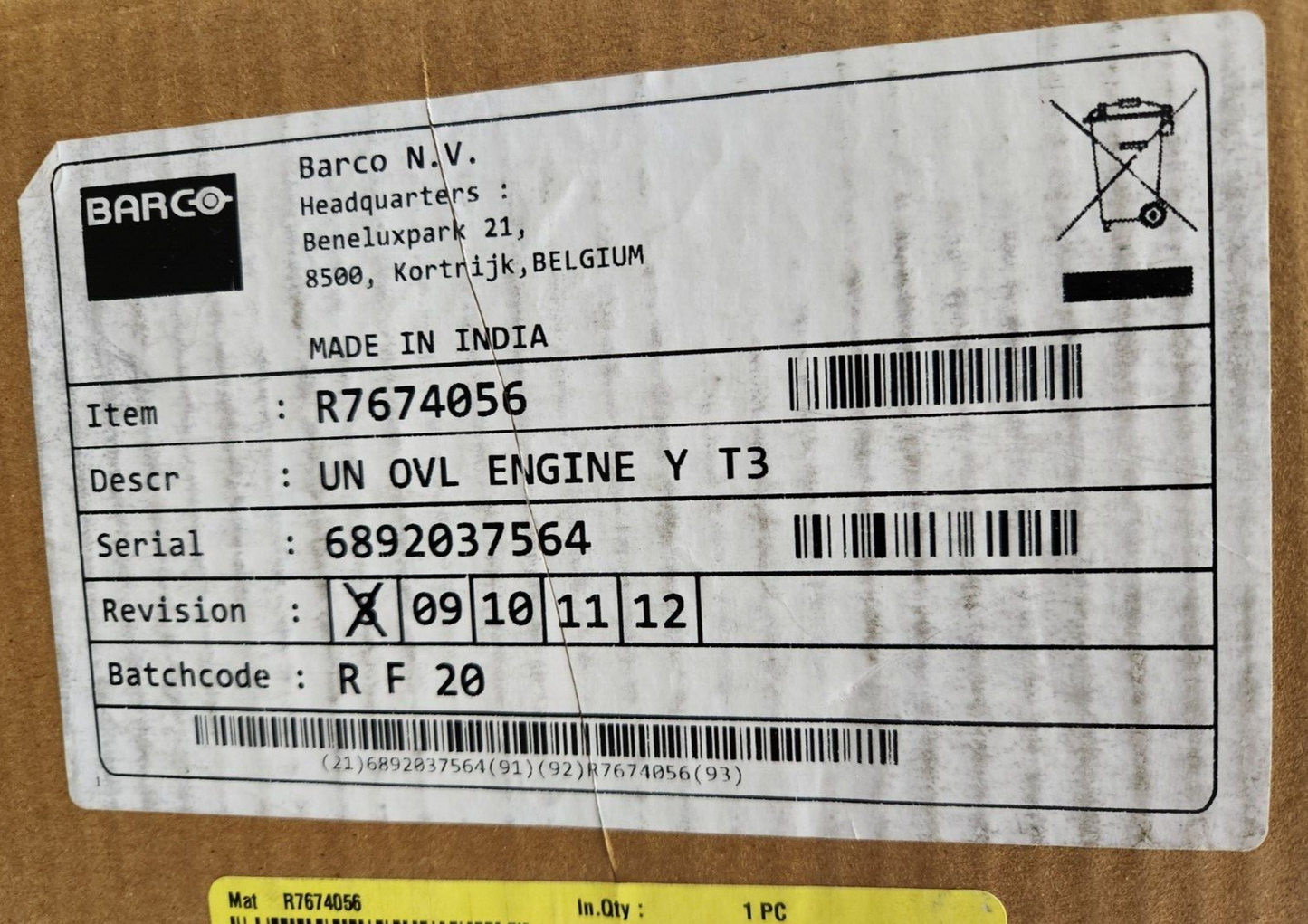 Barco UN OVL Engine Y T3 R7674056 NEW Sealed Box