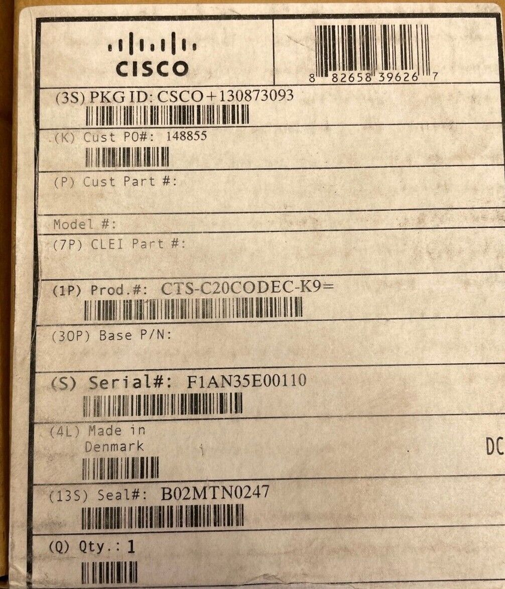 Cisco CTS-C20CODEC-K9= / TTC7-18 Telepresence Conference System Codec ...