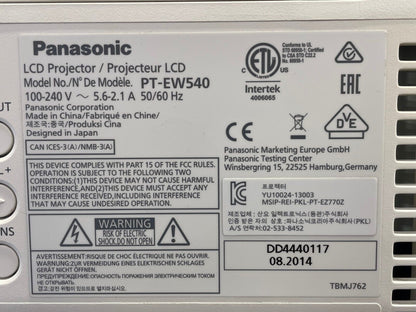 Panasonic PT-EW540 WXGA Large Venue Projector 1038 Lamp Hours