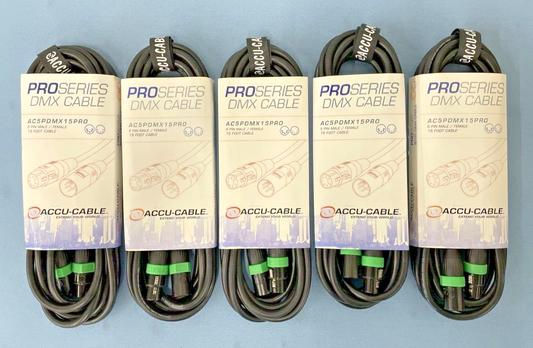 Accu-Cable AC5PDMX15PRO Pro Series DMX Light/Controller 15'/5-Pin Cable LOT of 5