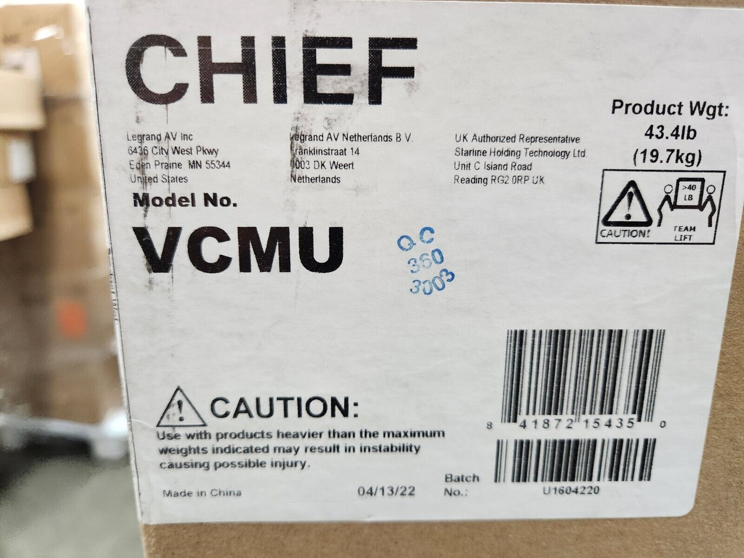 Chief VCMU Heavy Duty Universal Projector Mount Ceiling NEW