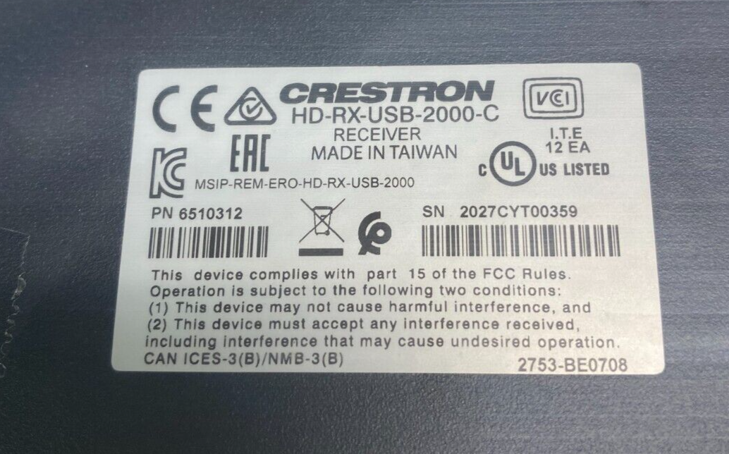 Crestron HD-RX-USB-2000-C HDMI over CATx Receiver 6510312 NOB