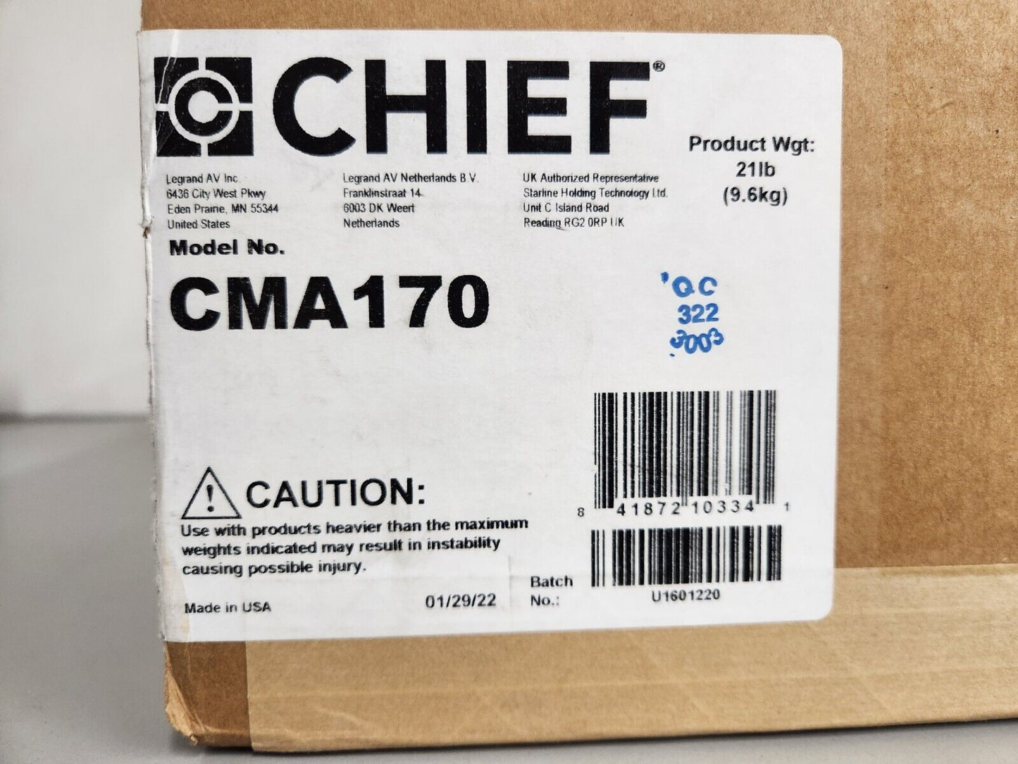 Chief In-Ceiling CPU Storage Enclosure Model CMA170 NEW