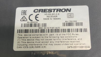Crestron HD-RX-201-C-E DM Lite HDMI CATx Receiver 2x1 Auto-Switcher 6508330 NOB