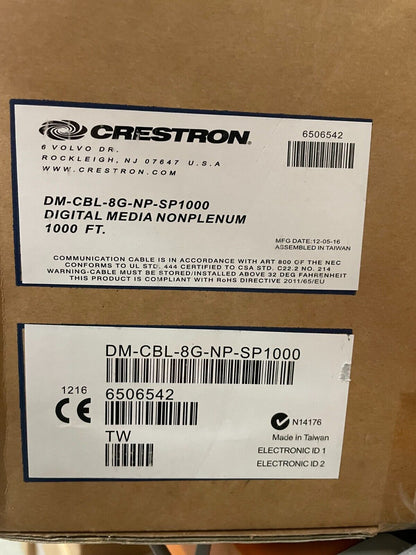 Crestron DM-CBL-8G-NP-SP1000 DigitalMedia 8G CAT5e UTP 1000' Spool Cable 6506542