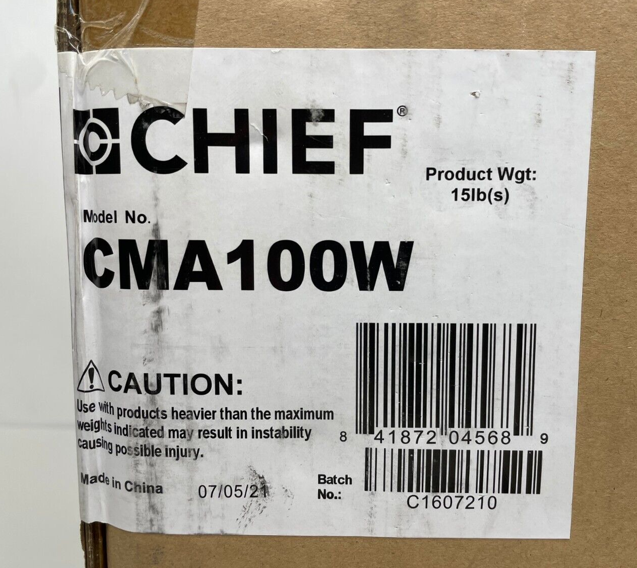 CHIEF CMA100W 8" Ceiling/Mounting Plate Adjustable 1.5" NPT Column 500 lbs WHITE