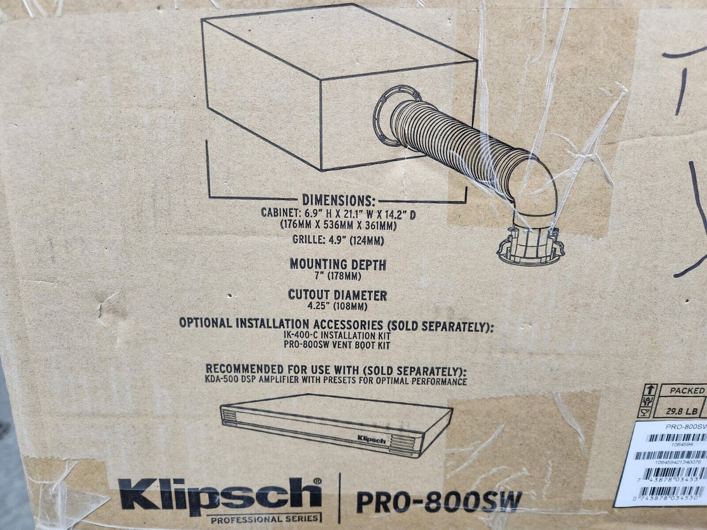 Klipsch PRO-800SW 8″ Voice Coil In-Wall In-Ceiling Band Pass Subwoofer NEW