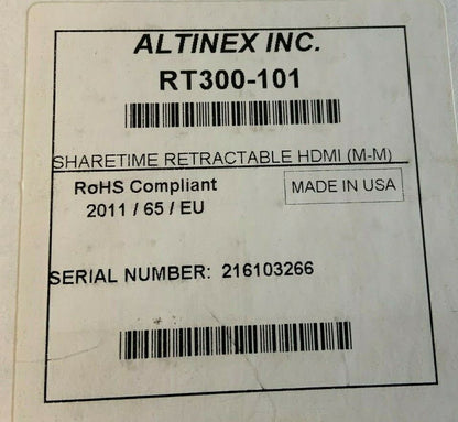 Altinex RT300-101 HDMI Male to Male ShareTime 4' Retractable Control Cable