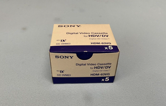 Sony HDM-63VG 63 Minute HDV/Mini DV Tape. Lot of 5 New Mini-Tapes