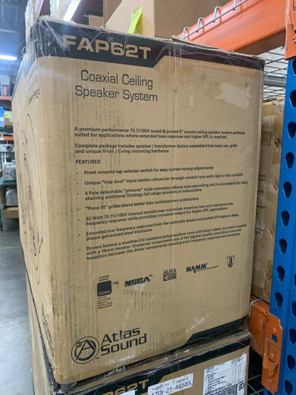 Atlas Sound FAP62T 6" In-Ceiling Coaxial Speaker 32W, 70/100V (Pair)