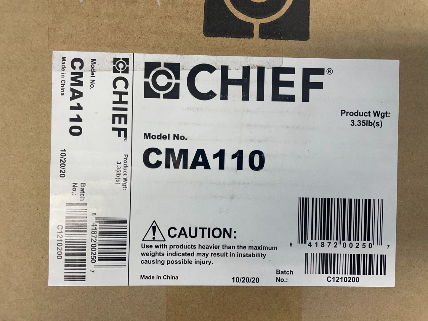 Chief CMA110 8 x 8" Ceiling Plate with 1.5" NPT Fitting (Black)