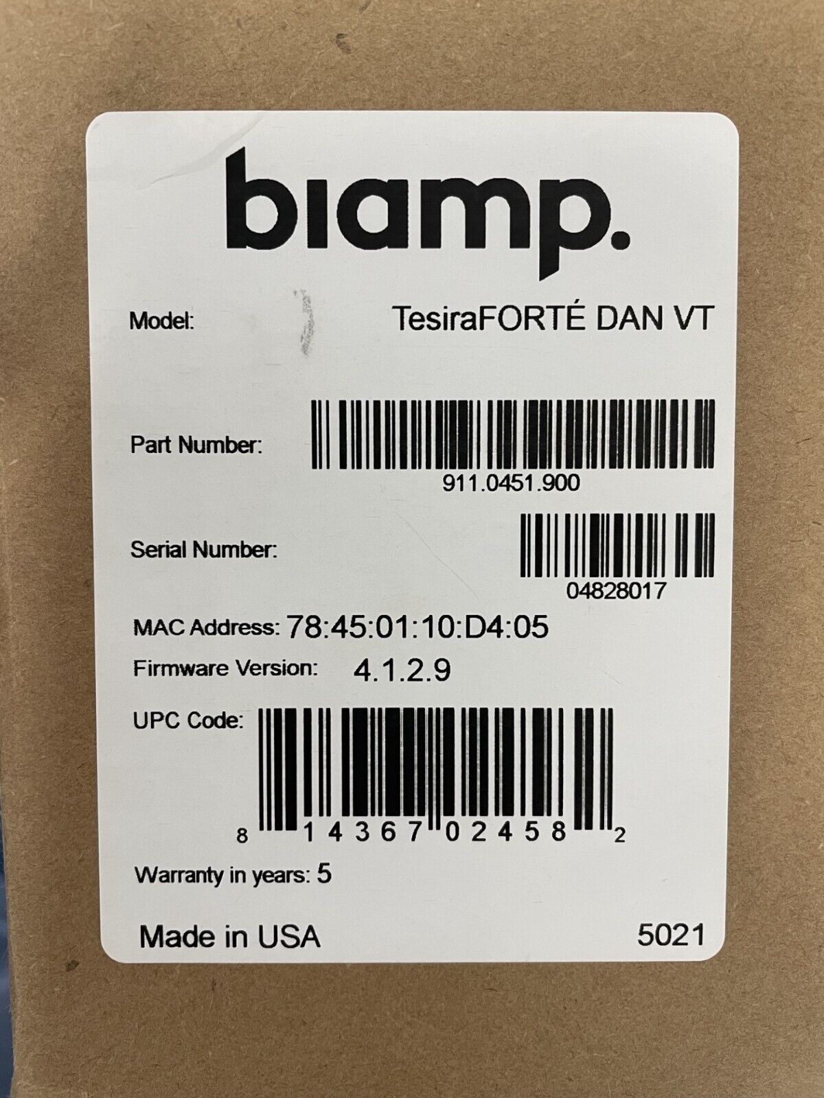 Biamp TesiraFORTE DAN VT Digital Audio Server Fixed I/O DSP Signal Processor