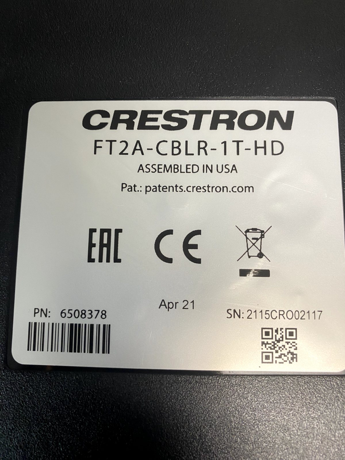 Crestron FT2A-CBLR-1T-HD One-Touch Cable Retractor HDMI to HDMI 6508378