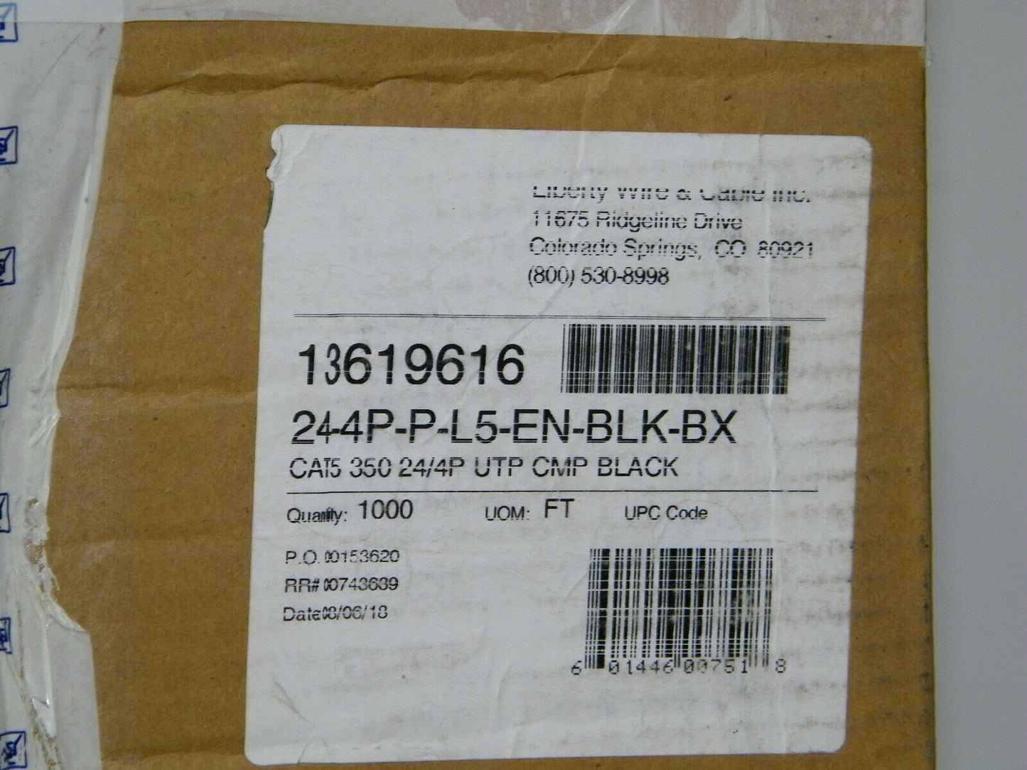Liberty 24-4P-L5-EN-BLK-BX / 4 pair 24 AWG solid, twisted, and unshielded