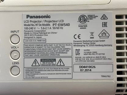 Panasonic PT-EW540 WXGA Large Venue Projector 3976 Lamp Hours