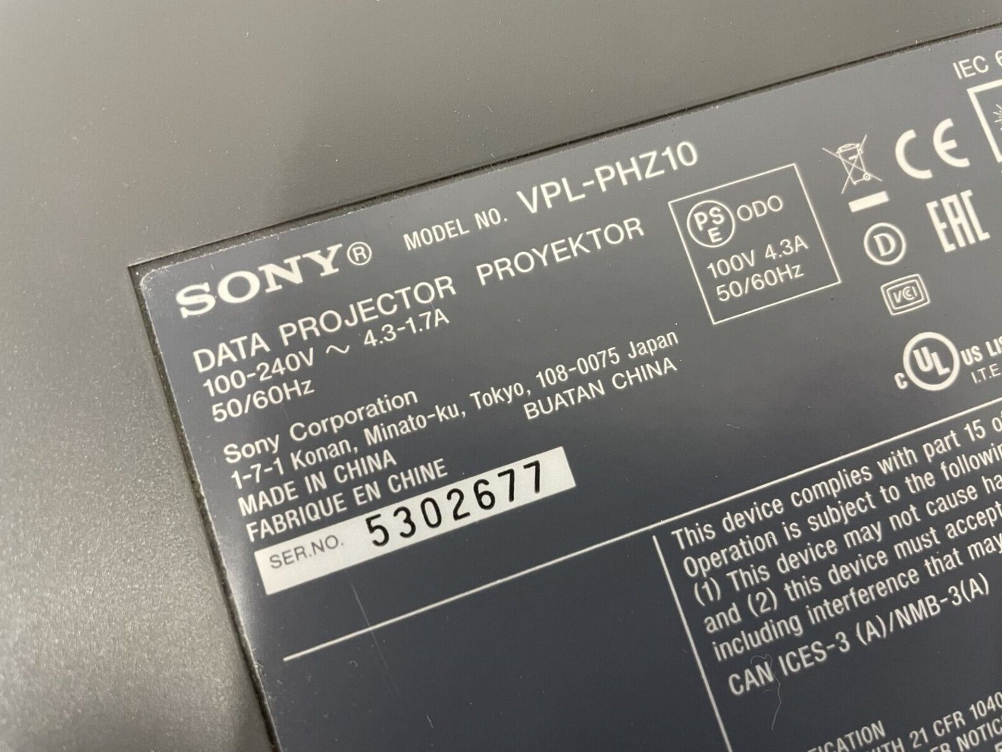 Sony VPL-PHZ10 Laser 3LCD 5000-Lumen WUXGA Widescreen Projector / Projection &
