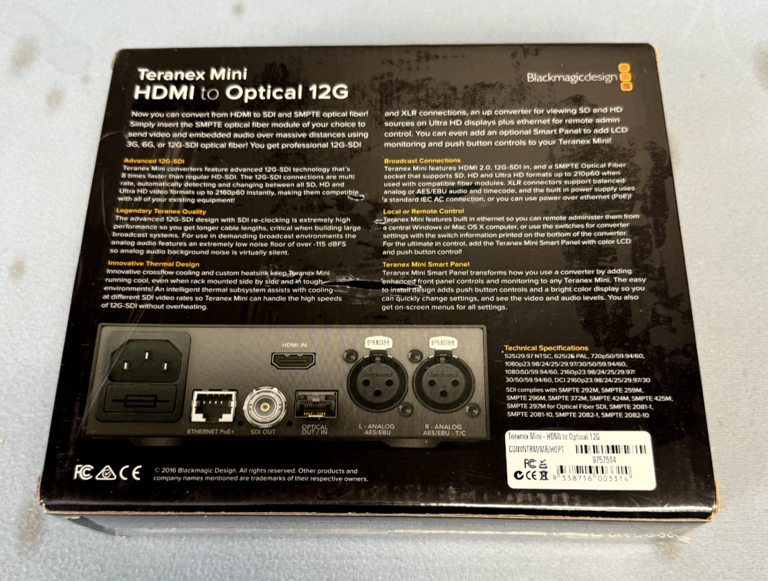 Black Magic Design Teranex Mini HDMI to Optical 12G Converter CONVNTRM/MB/HOPT