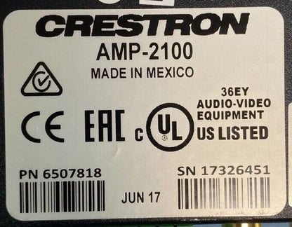 Crestron AMP-2100 Dual-Channel Modular Power Amplifier 100W/Ch. 4/8Ω. 6507818