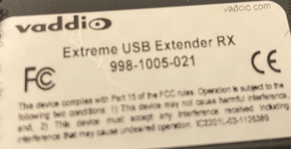 Vaddio Extreme USB 2.0 Extender/Extension Transmitter TX & Receiver RX System w/