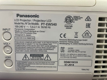 Panasonic PT-EW540 WXGA Large Venue Projector 1476 Lamp Hours