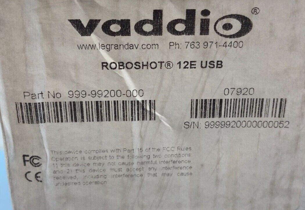 Vaddio 999-99200-000 RoboSHOT 12E Elite USB PTZ Camera with 12x Optical Zoom