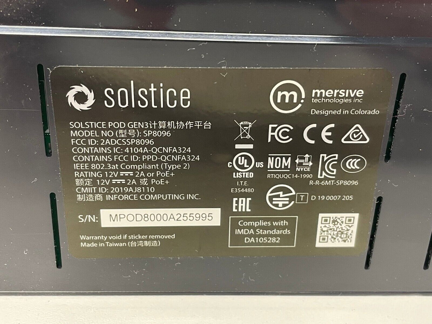 Mersive SOLSTICE SP8096 Pod Gen3 - No AC Adapter
