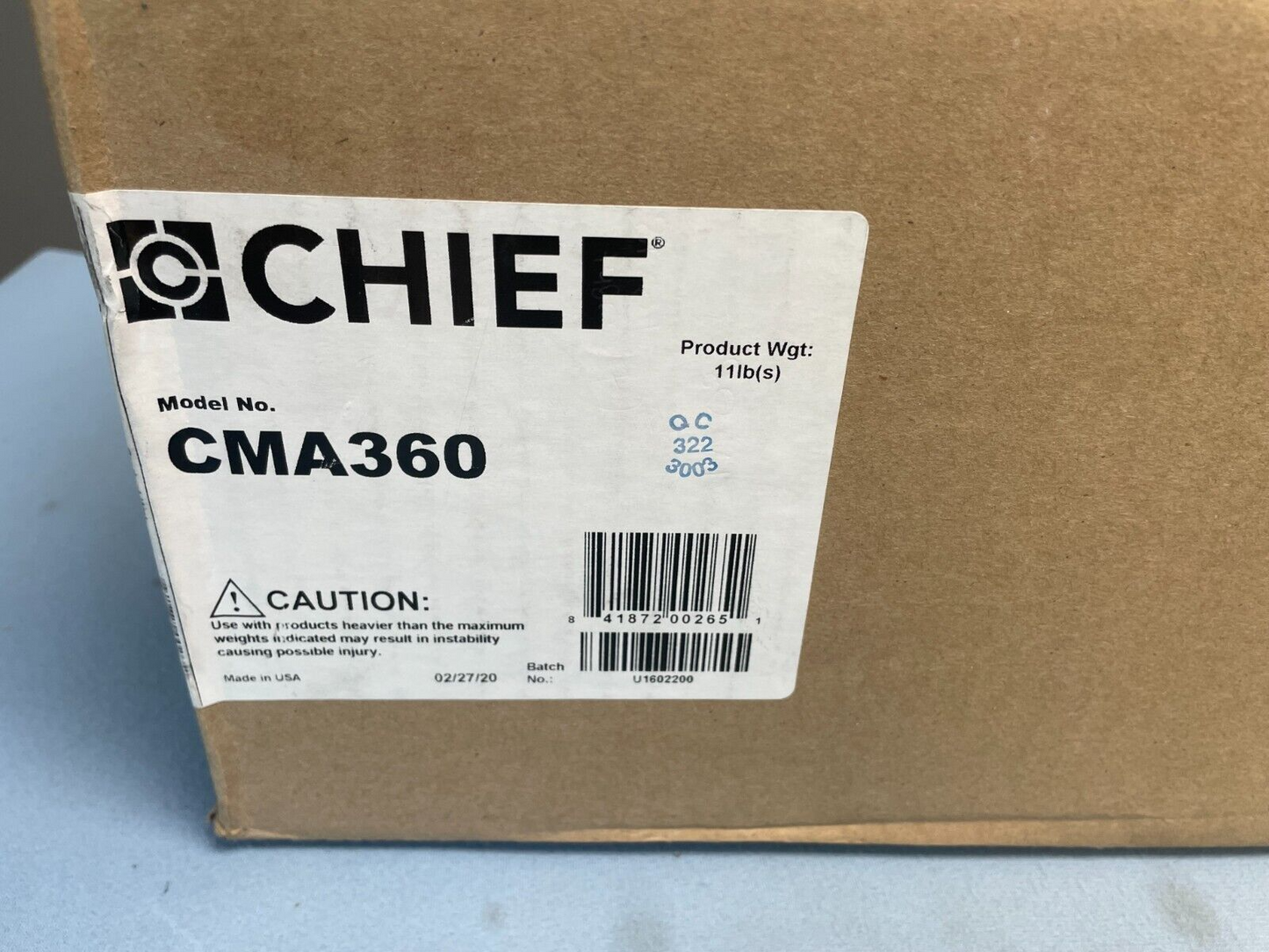 Chief CMA360 I-Beam Clamp TAA Compliant Black