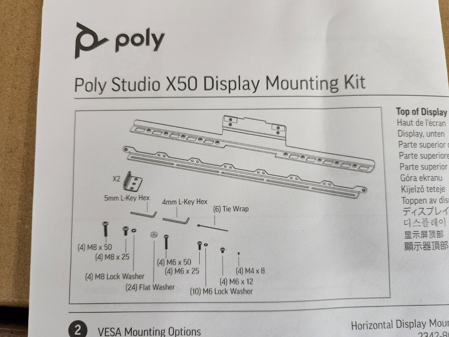 Poly Polycom Studio X50 Display VESA Mounting Kit 2215-86418-001   New