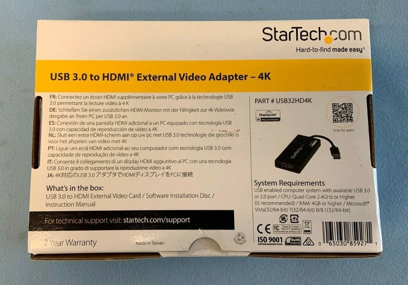 StarTech USB 3.0 to 4K HDMI External Video Adapter, Black | USB32HD4K