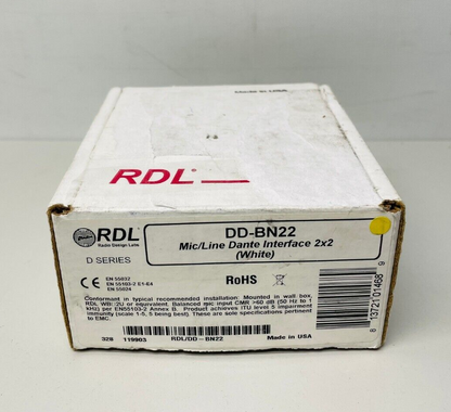 RDL DD-BN22 2 x 2 Wallmounted Bi-Directional Mic/Line Dante Interface - White