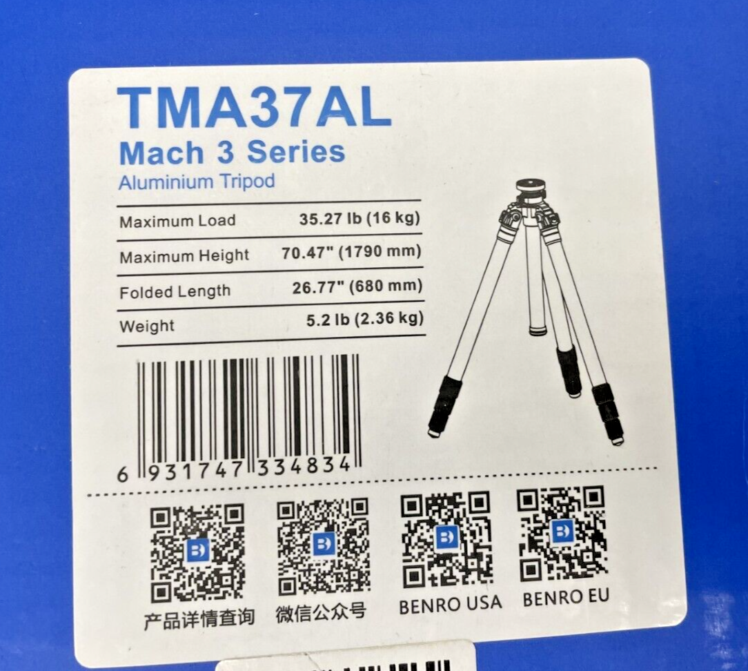 Benro Mach3 TMA37AL Mach 3 Series 3-Section Lightweight Aluminum Tripod System